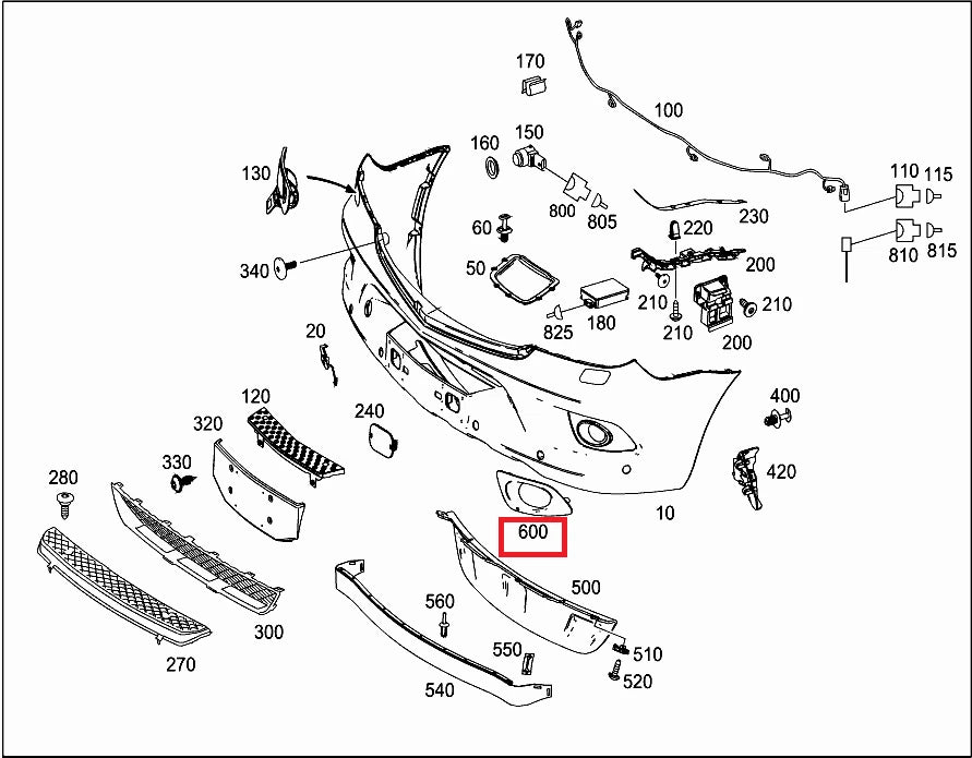 Rejilla o bisel o moldura de Parachoques Delantero Derecho Original Mercedes-Benz Sprinter W906 (2013–2018) | Código OEM A90688503539B51